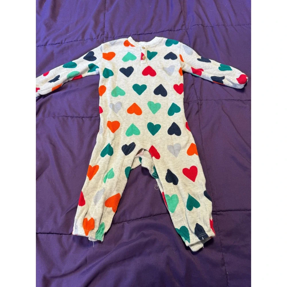 Old Navy Kids Heart Print Waffle Knit Thermal Romper Gray 18-24M